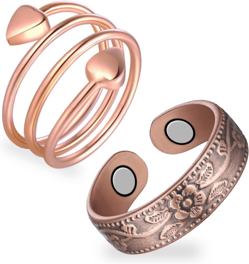 Feraco 2PCS Copper Rings for Women,99.99% Pure Copper Magnetic Thumb Ring with Magnet,Lymphatic Jewelry Gifts for Womens - Image 1